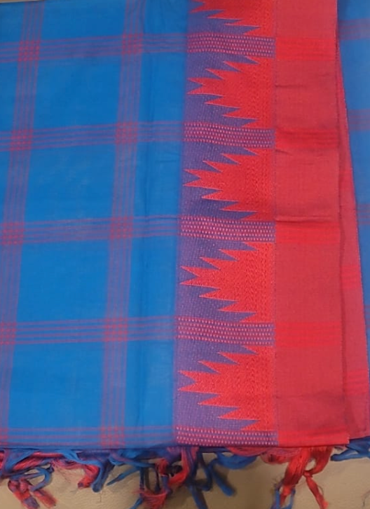Arya Checks Saree -  Blue and Red