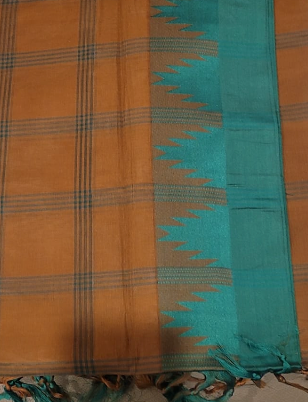 Arya Checks Saree -  Brown and Green