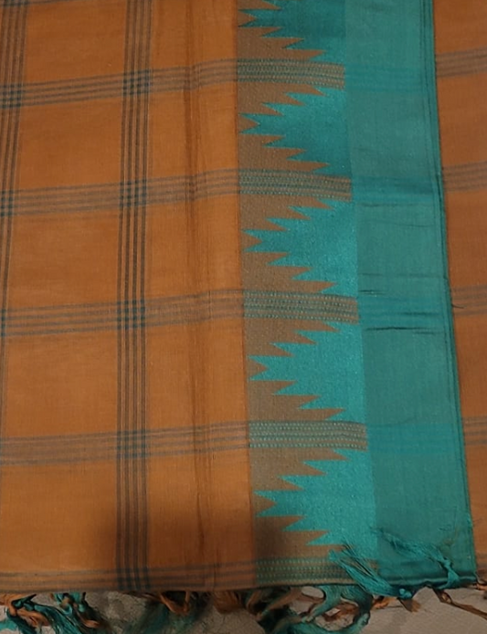 Arya Checks Saree -  Brown and Green