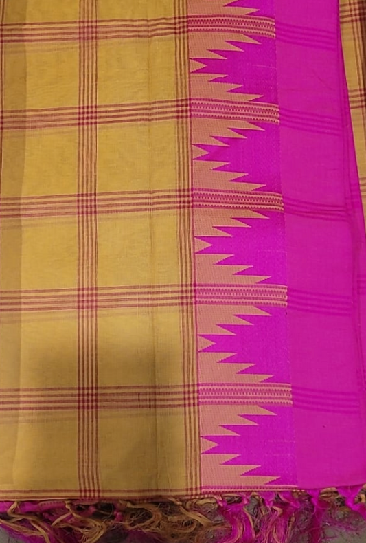 Arya Checks Saree -  Gold and Pink