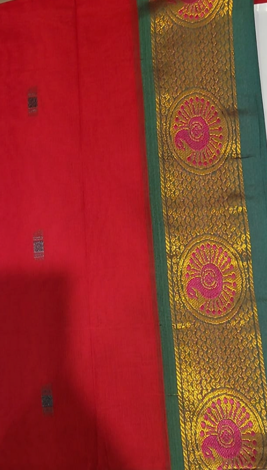 Butta Saree - Red and Green