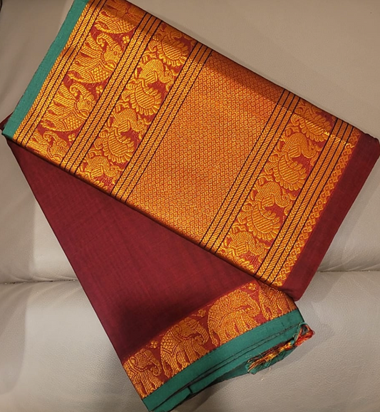Pattu Saree - Green and Wine Red