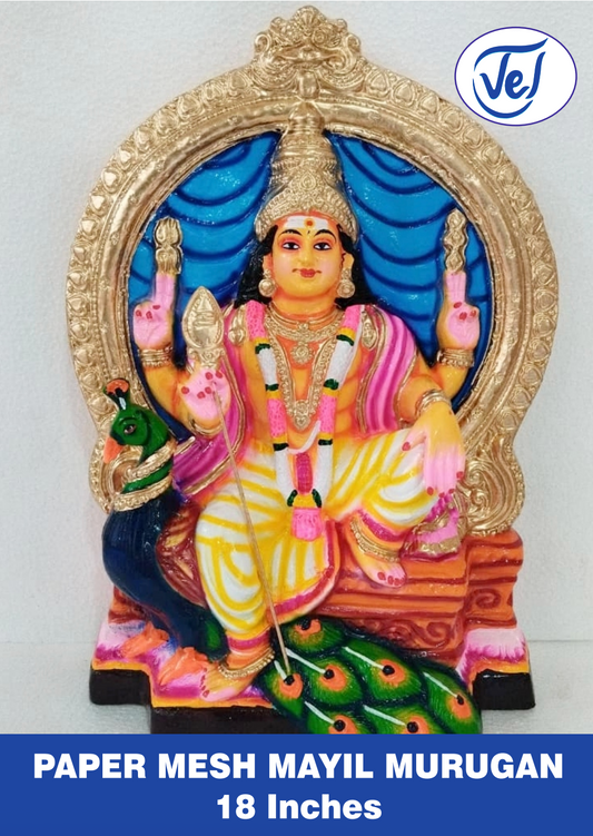 Kolu Dolls Mayil Murugan (Lord Murugan with Peacock) 18 Inch Paper Mache