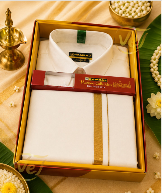 Ramraj Arathi Cream Dhoti, Towel and Shirt (Multiple Sizes Available)