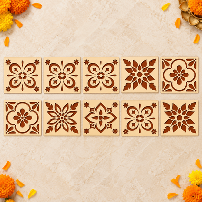 Rangoli Stencils 8 × 8 – 10 Pack