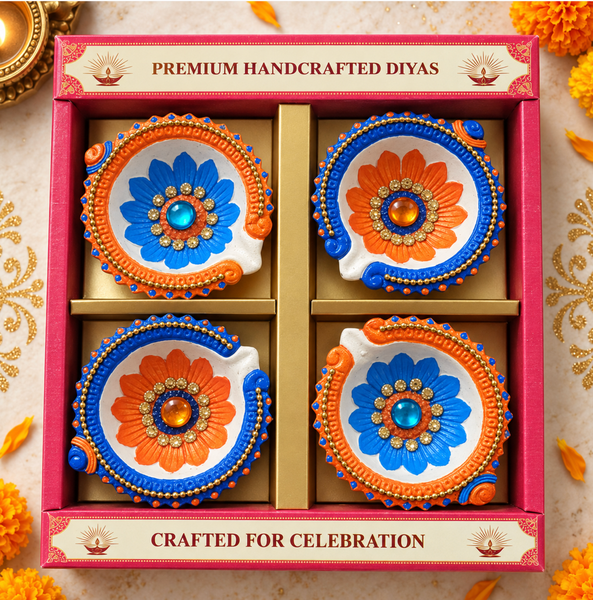 Decorative Diya – 4-Piece Set