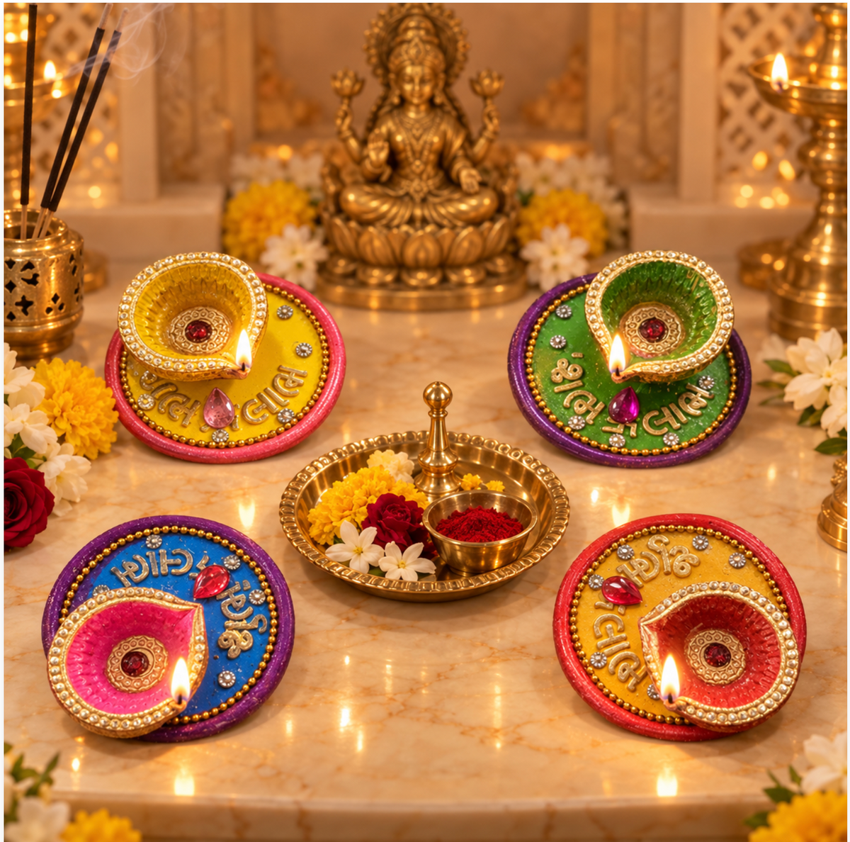 Decorative Diya – 4-Piece Set