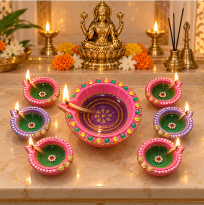 Akhand Diya Combo – 7-Piece Set