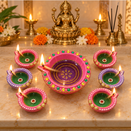Akhand Diya Combo – 7-Piece Set