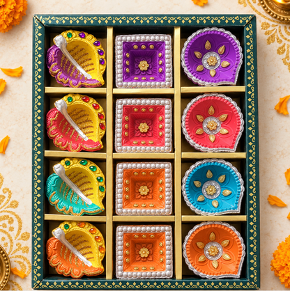 Fancy Diya Set – 12 Pieces