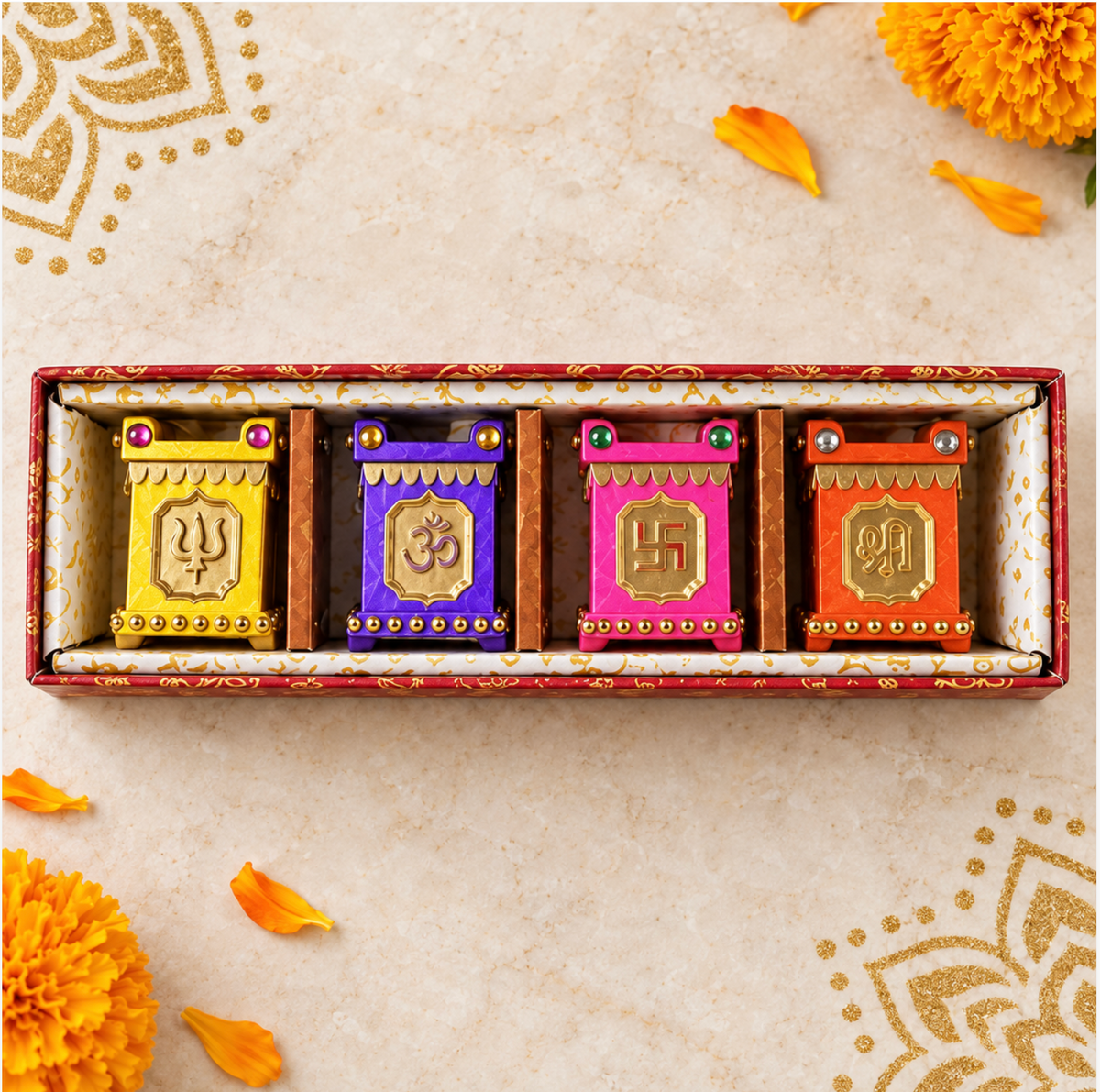Premium Pooja Chowki – 4-Piece Set