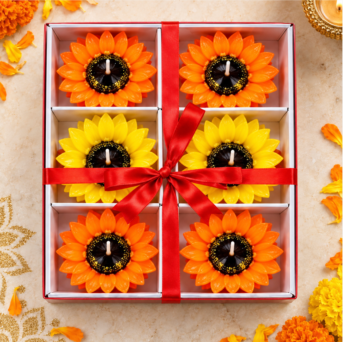 Big Floating Sunflower Candles – 6-Piece Set
