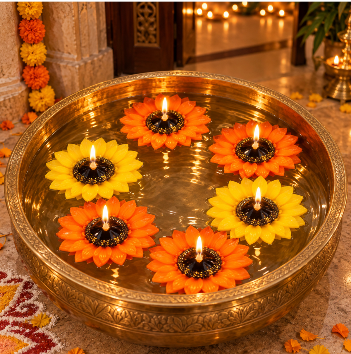 Big Floating Sunflower Candles – 6-Piece Set