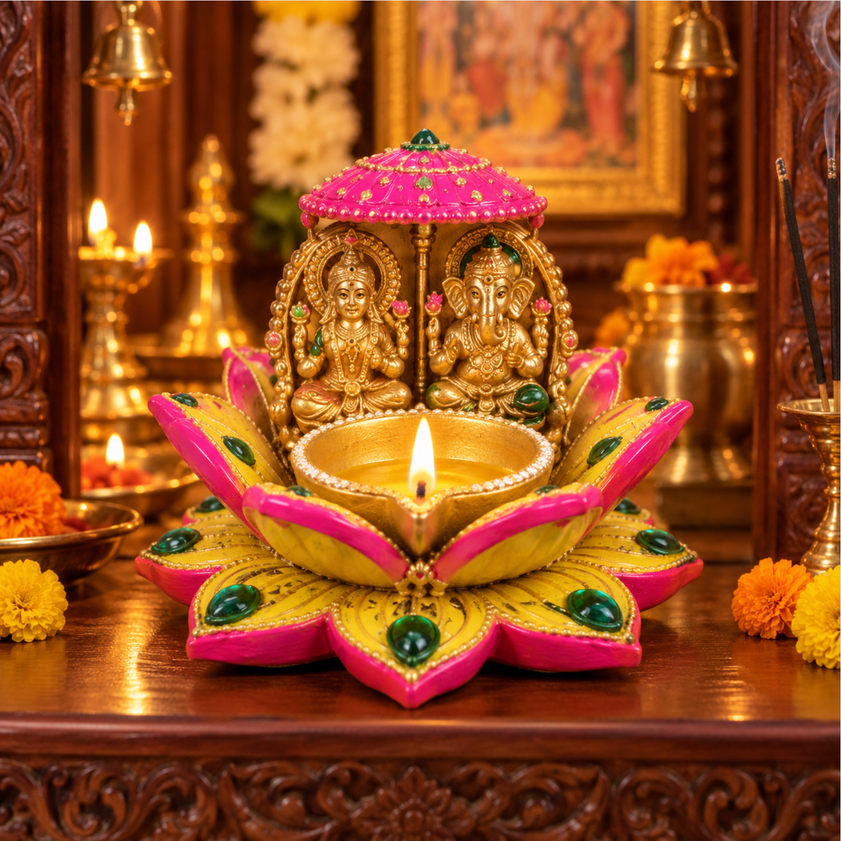 Lakshmi Ganesh Kamal Diya Set