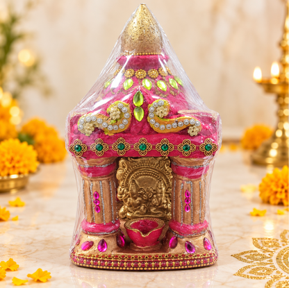 Decorative Round Mandir with Diya – 10.5 Inch