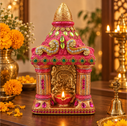 Decorative Round Mandir with Diya – 10.5 Inch