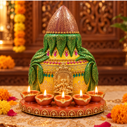 Decorative Kalash with Diyas – 9.5 Inch