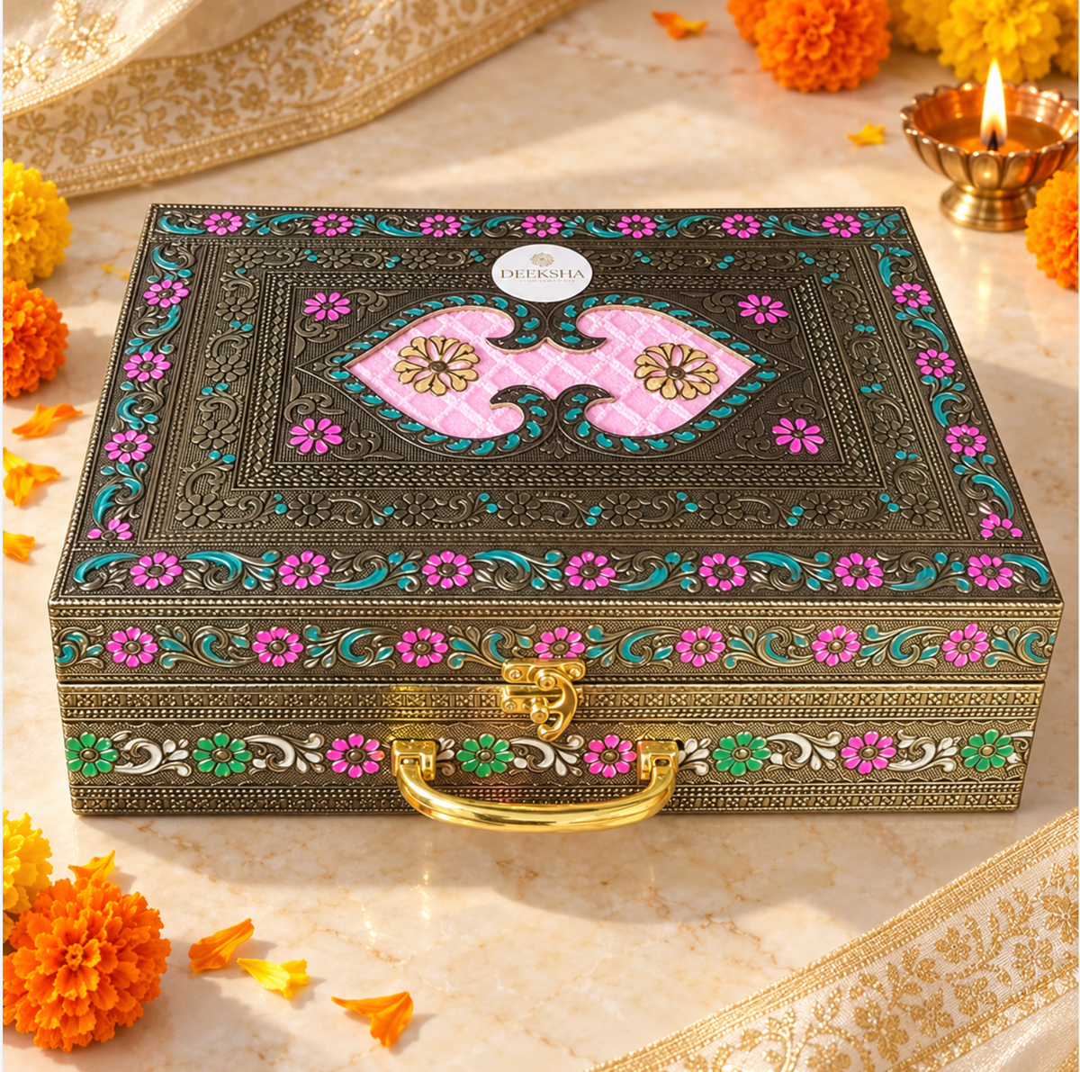 Deeksha Diwali Gift Hamper | Meenakari Assorted Snacks Gift Case