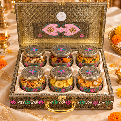 Deeksha Diwali Gift Hamper | Meenakari Assorted Snacks Gift Case