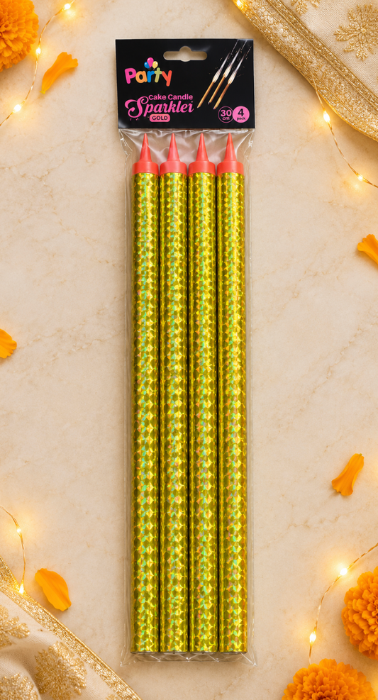 30cm Gold Cake Candle Sparkles