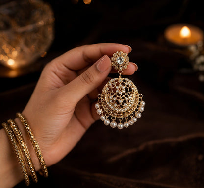 Tejas Chandbali Jhumka/Jimmiki Earrings - Online Only - For Weddings, Festive Wear, Pooja & Parties