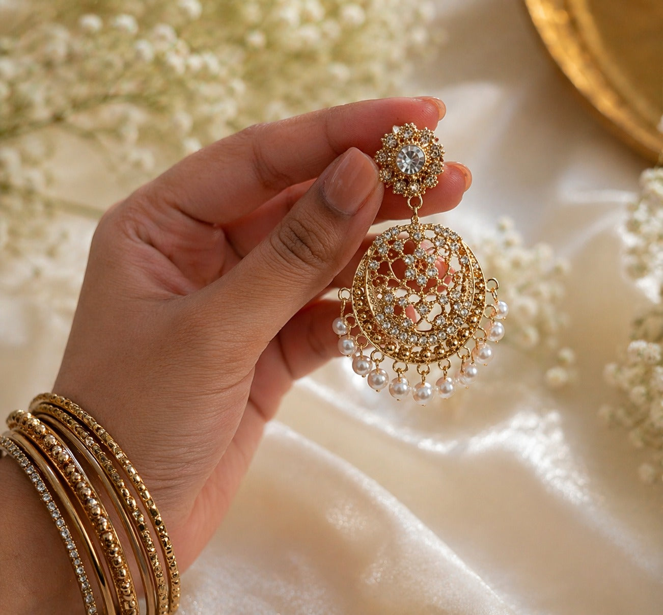 Tejas Chandbali Jhumka/Jimmiki Earrings - Online Only - For Weddings, Festive Wear, Pooja & Parties