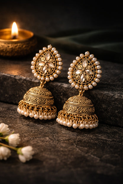 Veera Heritage Jhumka/Jimmiki Earrings - Online Only - For Festive Wear, Pooja, Weddings & Parties