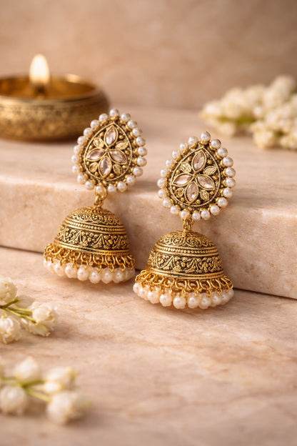 Veera Heritage Jhumka/Jimmiki Earrings - Online Only - For Festive Wear, Pooja, Weddings & Parties