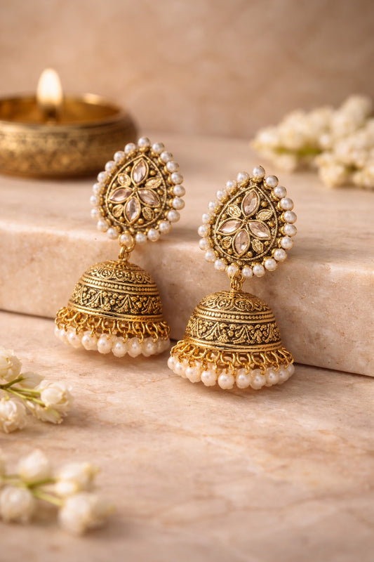 Veera Heritage Jhumka/Jimmiki Earrings - Online Only - For Festive Wear, Pooja, Weddings & Parties