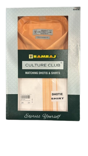Ramraj Men Matching Jari Border Dhoti & Full Sleeves Shirt Set Orange