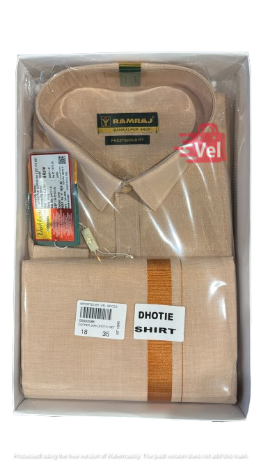Ramraj Dhoti & Full Sleeves Shirt Set Copper jari