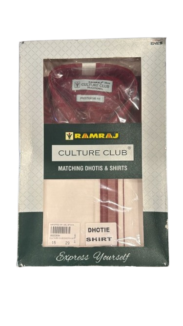 Men Matching Jari Border Dhoti & Full Sleeves Shirt Set Maroon