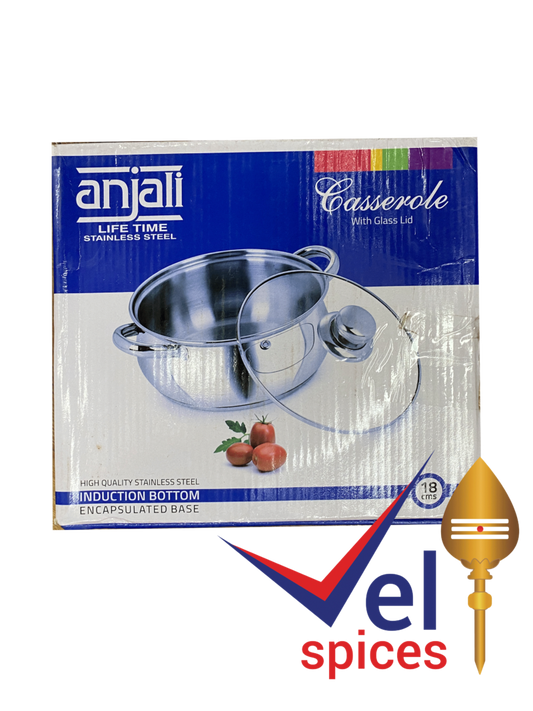 Anjali Stainless Steel Casserole With Glass Lid 18cm