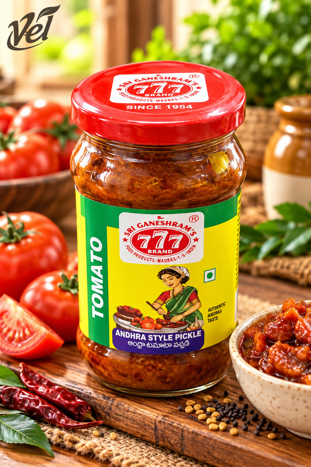 777 Brand Andhra Style Tomato Pickle with Added Garlic 300g