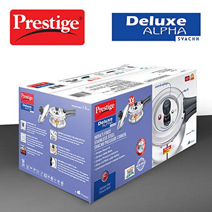 Prestige Deluxe Alpha SVACHH Stainless Steel Handi Pressure Cooker 1.5 Litre with Glass Lid