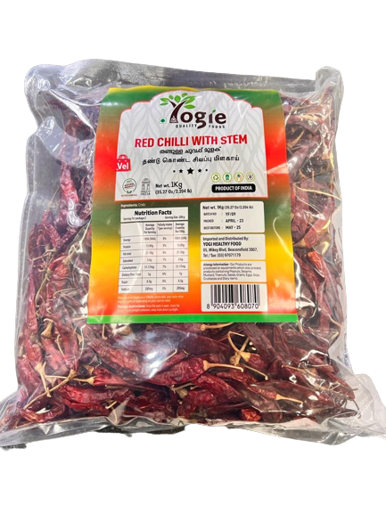 Yogie Red Chilli whole with stem/stemless1Kg