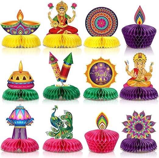 Diwali Honeycomb Centerpiece Decorations – Assorted – Diwali Table Toppers & Party Decor