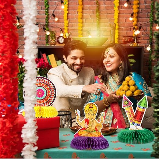 Diwali Honeycomb Centerpiece Decorations – Assorted – Diwali Table Toppers & Party Decor
