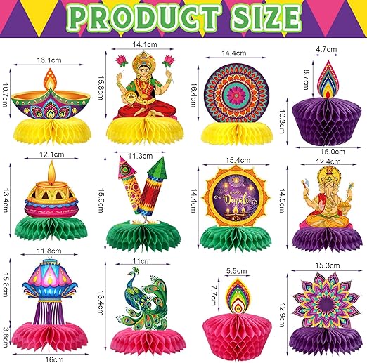 Diwali Honeycomb Centerpiece Decorations – Assorted – Diwali Table Toppers & Party Decor