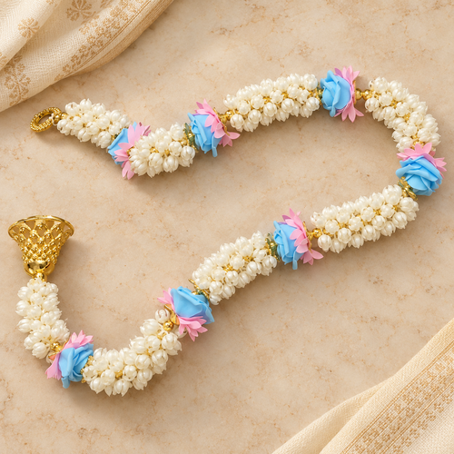 Blue pink and white artificial mala garland, 3 feet