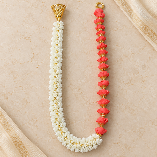 Red and white artificial mala garland, 3 feet
