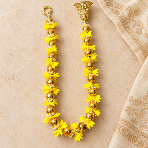 Yellow and gold artificial mala garland, 3 Feet