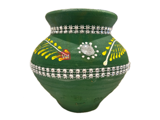 Divine Karwa – Traditional Green Clay Pot for Karwa Chauth Rituals | Handcrafted Mitti Karwa for Puja