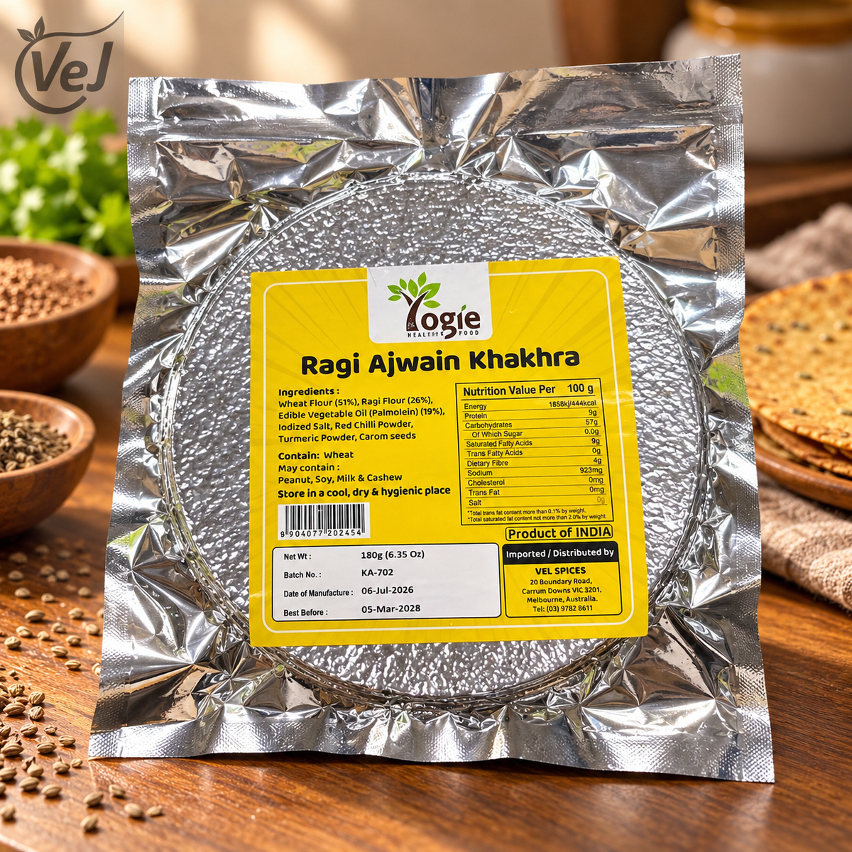 Yogie Ragi Ajwain Khakhra 180g-Festival Sale