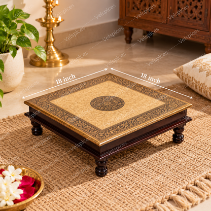 Bhakti Bijou AET100 Gold & Brown MDF Stool 18 x 18 Inch