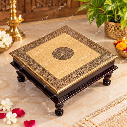 Bhakti Bijou AET100 Gold & Brown MDF Stool 18 x 18 Inch