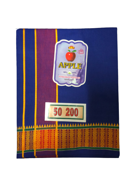 Apple Cotton Dhotie (Veshti) Blue 2m