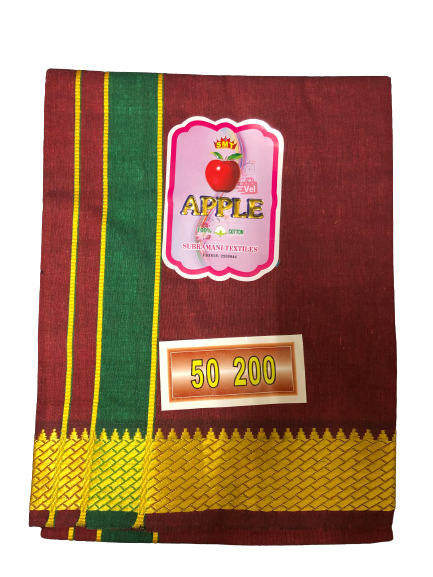 Apple Cotton Dhotie (Veshti) Maroon 2m