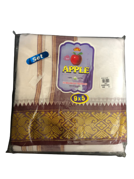Apple 9 x 5 Dhoti(Veshti) with Towel White