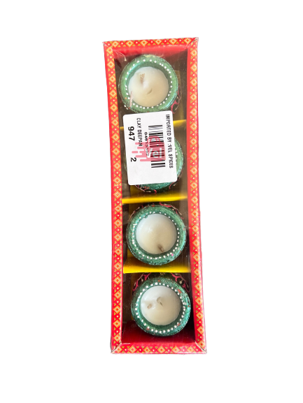 Colour Chutti (Diya) 4Pcs Pot Shape With Wax Green